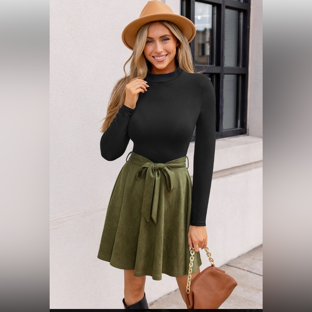Cupshe NWT Evergreen Days Two Tone Women's Olive Green Tie-Waist Midi Dress - Picture 4 of 10